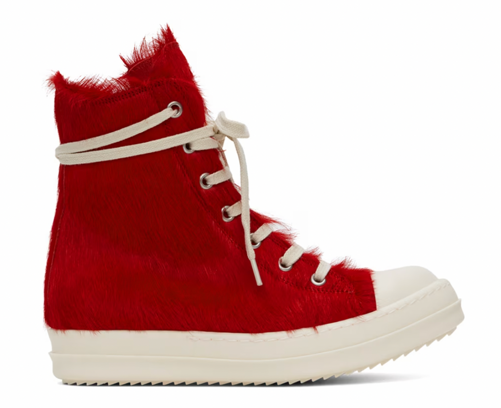 RICK OWENS Red Unshaved Sneakers