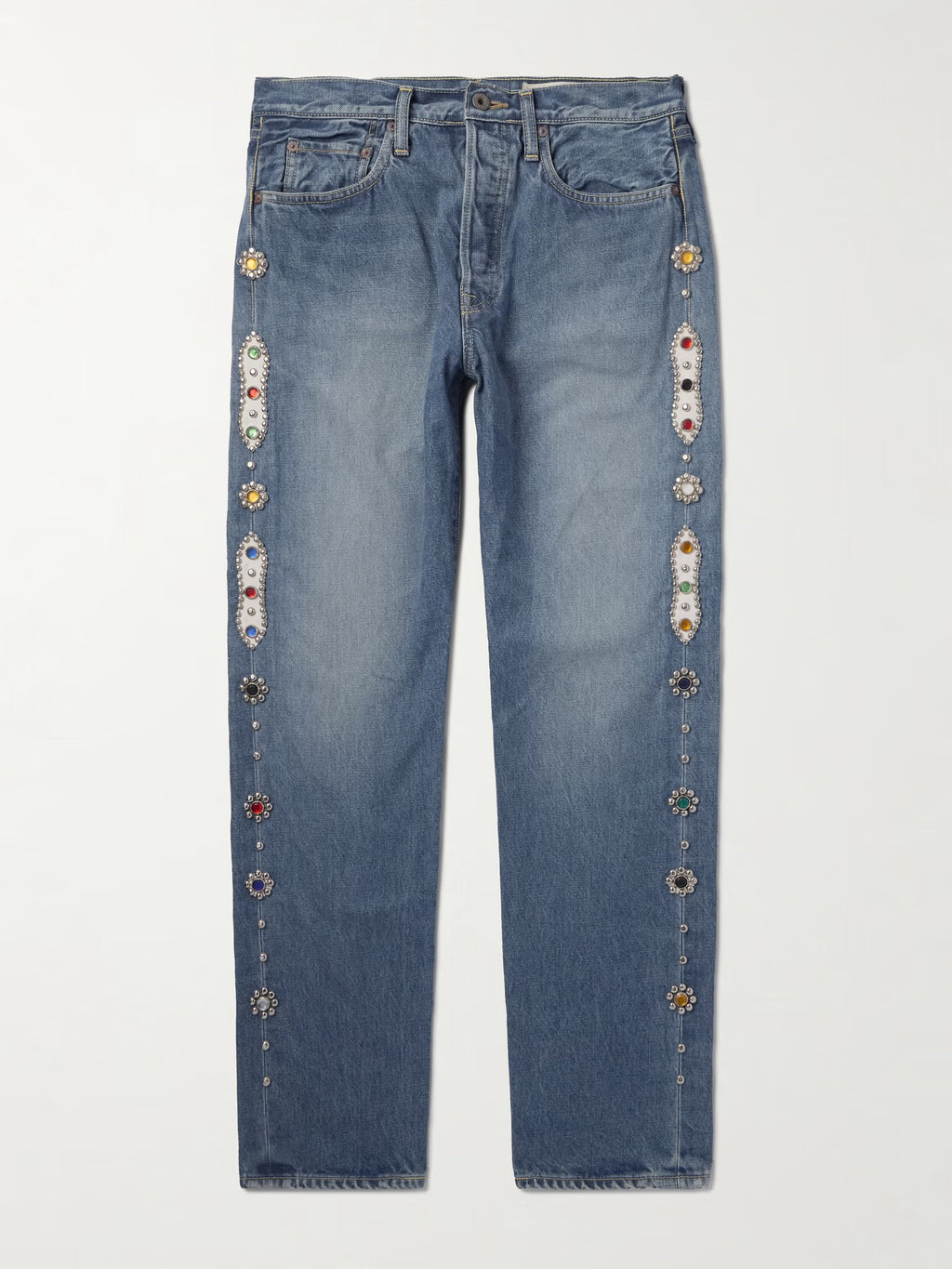 KAPITAL MONKEY CISCO STRAIGHT LEG TRIMMED EMBELLISHED JEANS