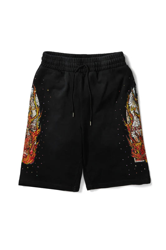 WHO DECIDES WAR FLAME GLASS HOODED SWEATSHORT COAL