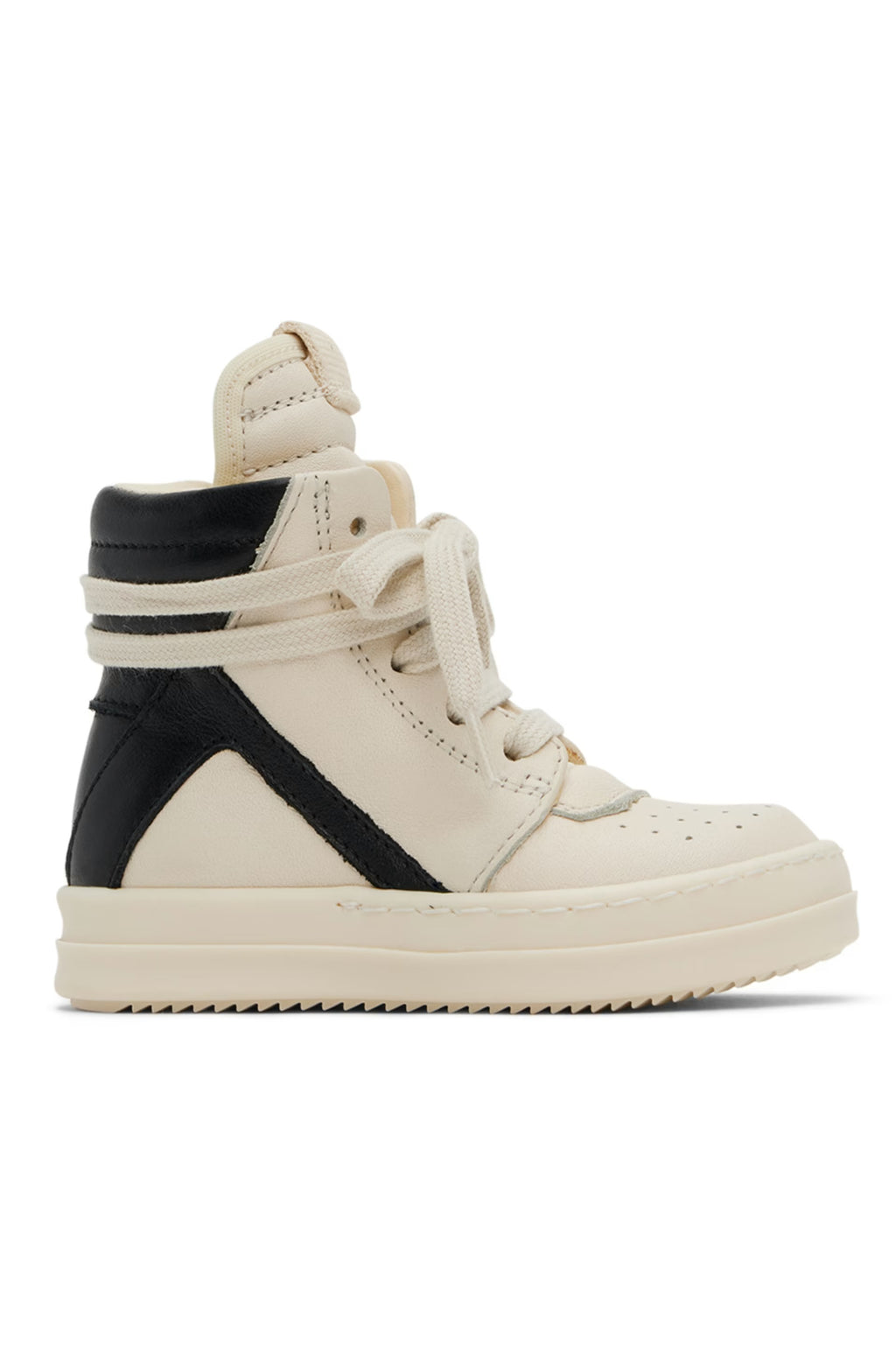 RICK OWENS
Baby Off-White & Black Baby Geobasket Sneakers