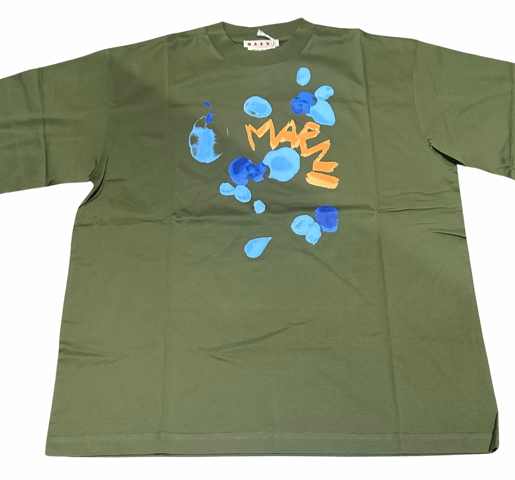 MARNI DRIPPING FLOWER T SHIRT GREEN