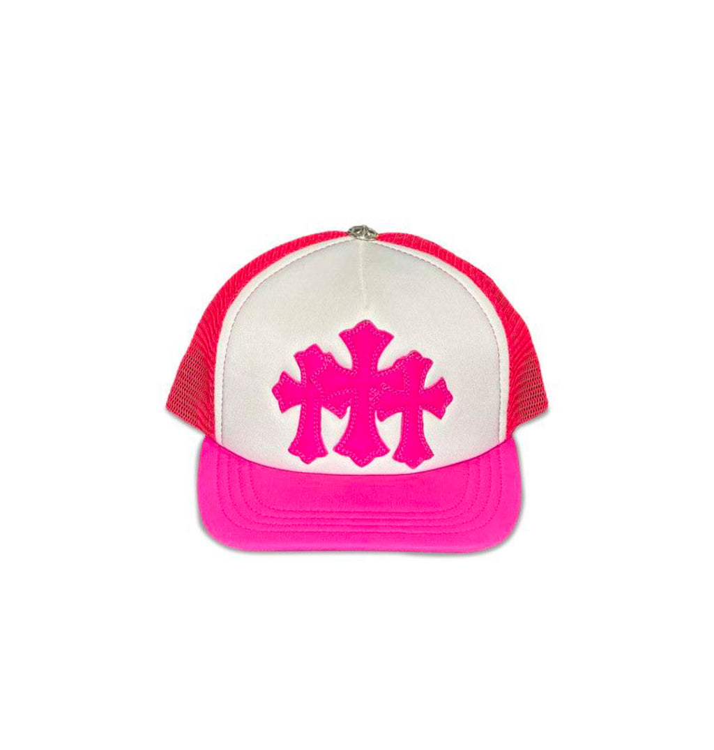 Chrome Hearts Cemetery Triple Cross Trucker Hat “Neon Pink”