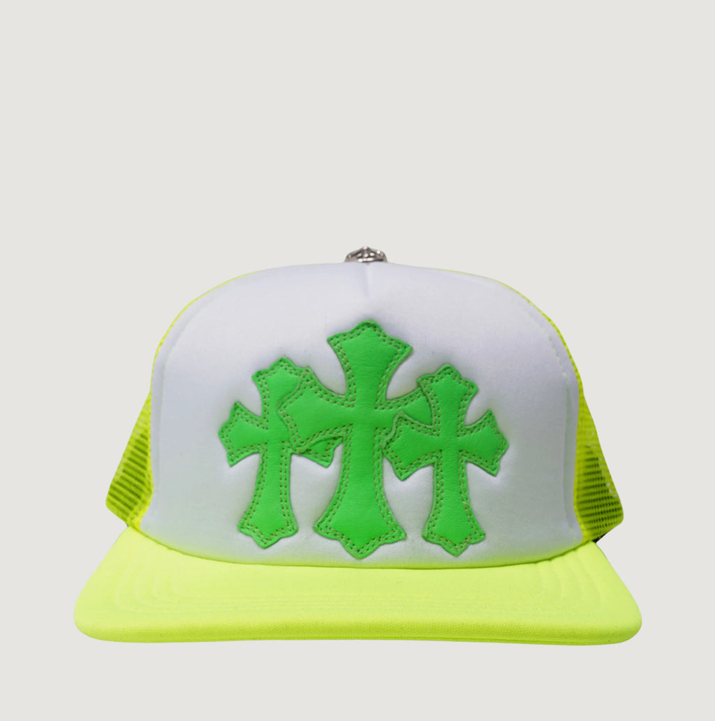 Chrome Hearts Cemetery Triple Cross Trucker Hat “Neon Yellow”
