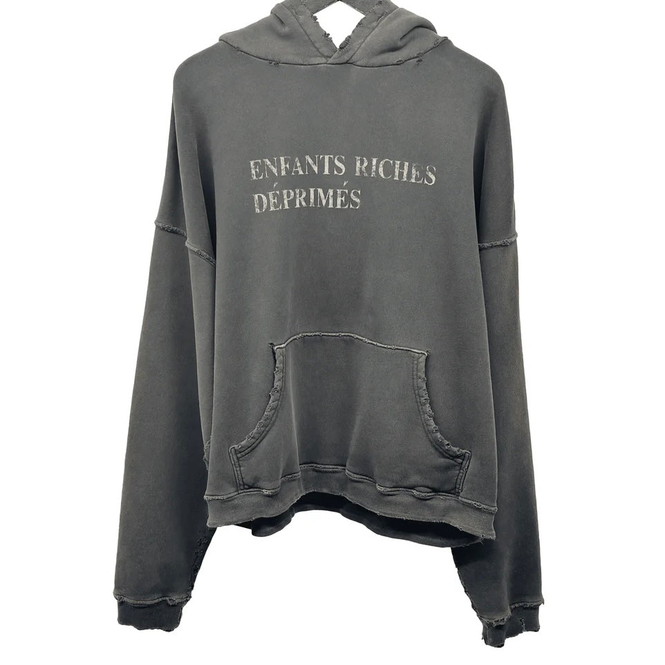 ENFANTS RICHES DÉPRIMÉS
Distressed Logo-Print Cotton-Jersey Hoodie Washed Black