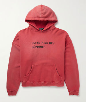 ENFANTS RICHES DÉPRIMÉS
Distressed Logo-Print Cotton-Jersey Hoodie Red