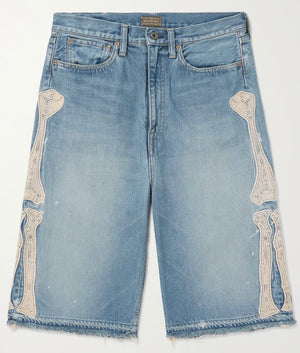 Kapital Straight Leg Denim Bone Light Wash Shorts