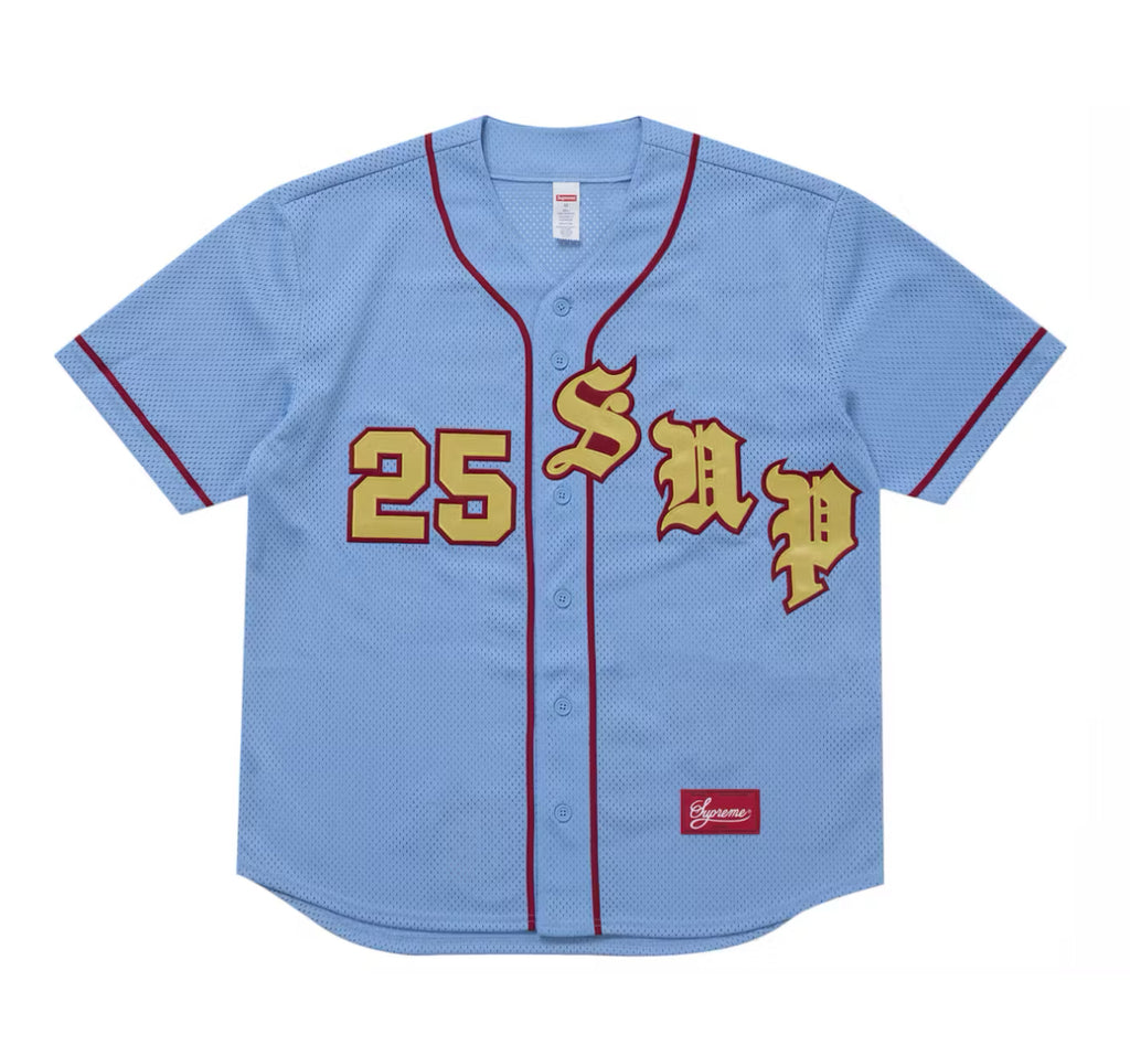 Supreme Old English Baseball Jersey Light Blue