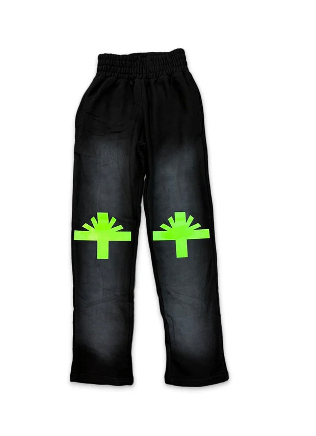 VERTABRAE KNEE LOGO SWEATPANTS BLACK NEON GREEN