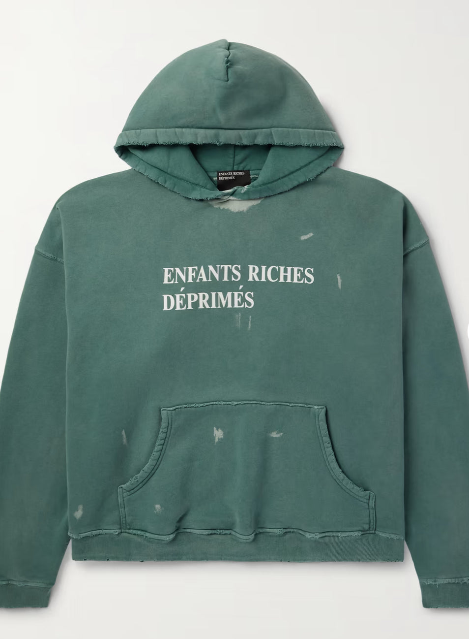 ENFANTS RICHES DÉPRIMÉS
Logo-Print Distressed Cotton-Jersey Hoodie Green