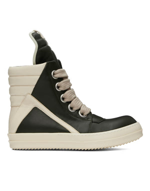 RICK OWENS Forrest Green & Off-White Porterville Jumbolaced Geobasket Sneakers