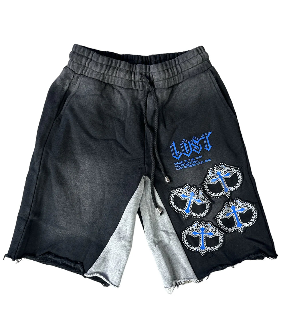 Lost intricacy Black/Blue Cotton Shorts