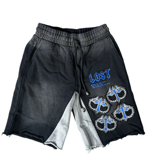 Lost intricacy Black/Blue Cotton Shorts