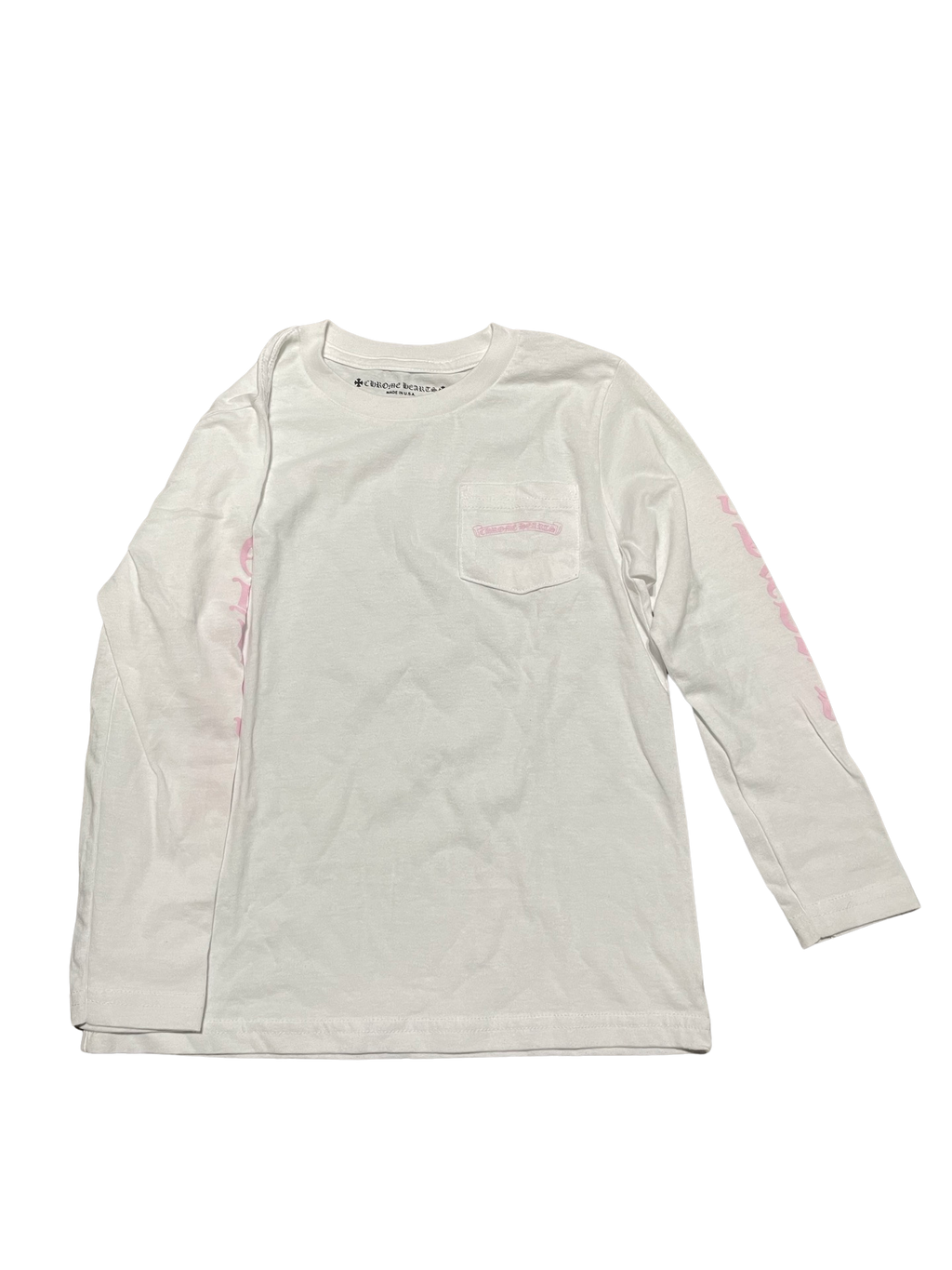 CHROME HEARTS KIDS L/S WHITE PINK SCROLL TEE