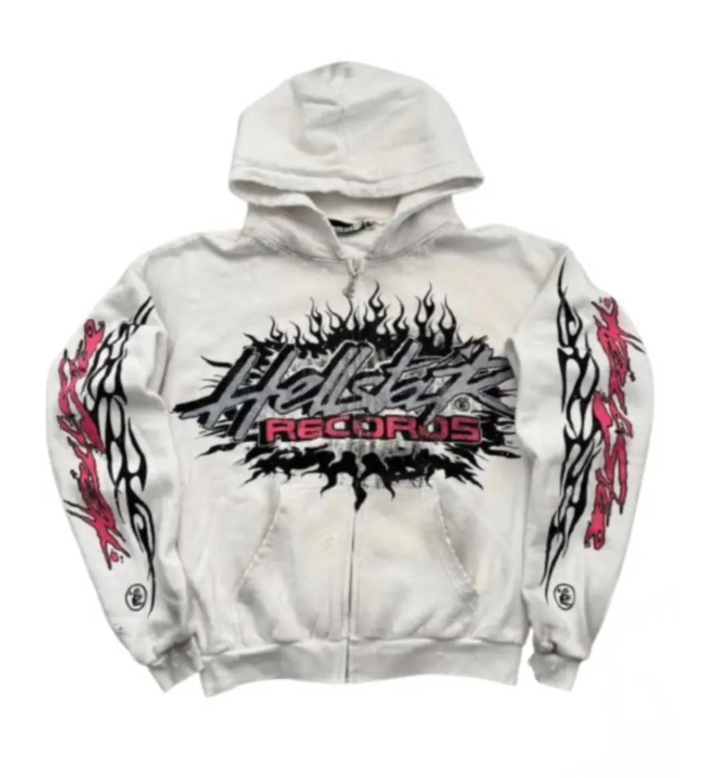 Hellstar Records Glitter Zip Up Hoodie 'White'