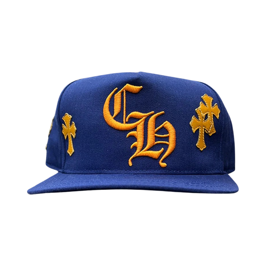 CHROME HEARTS YELLOW LEATHER CROSSES HAT BLUE