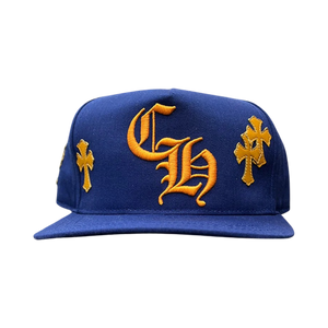 CHROME HEARTS YELLOW LEATHER CROSSES HAT BLUE