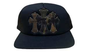 Chrome Hearts Leather Cemetery Cross Patch Trucker Hat Black/Camo