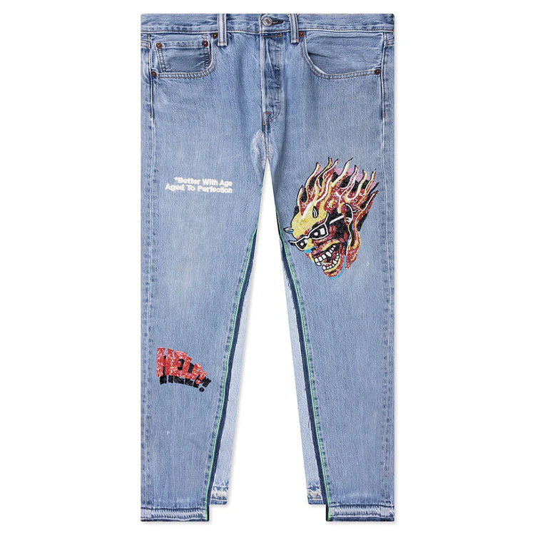 BETTER WITH AGE SHAM HAND-BEADED DOUBLE-WIDE DENIM - INDIGO