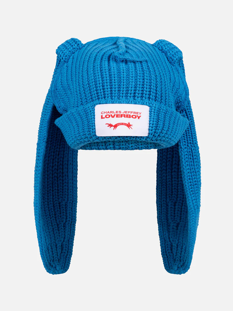 CHARLES JEFFREY LOVERBOY CHUNKY RABBIT BEANIE IN LIGHT BLUE