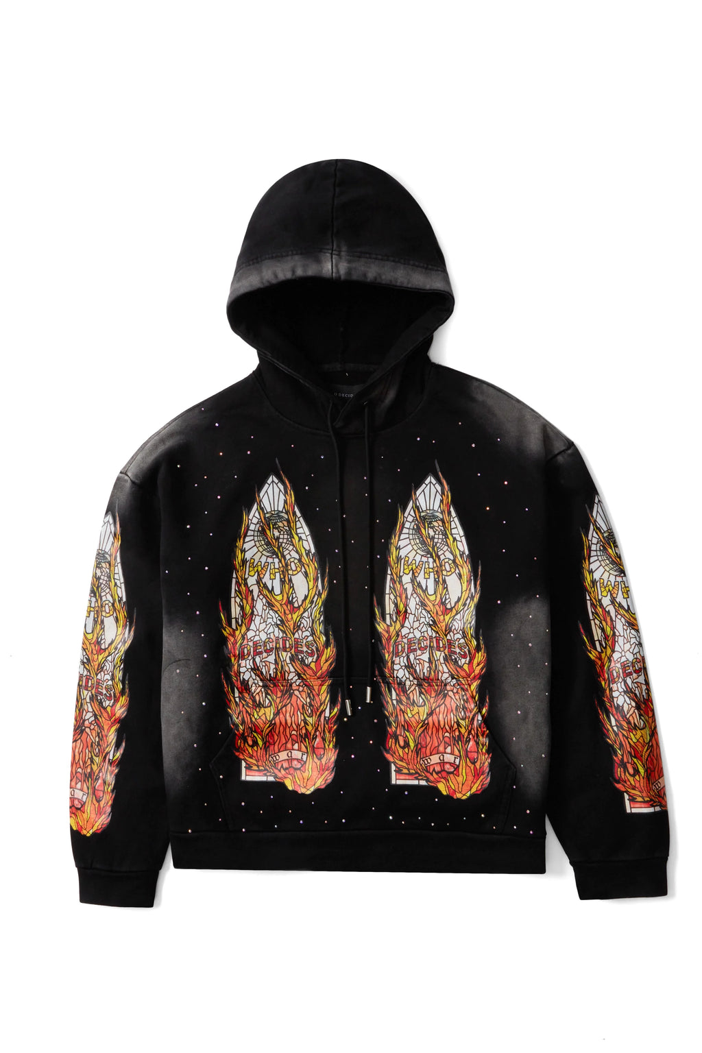 WHO DECIDES WAR FLAME GLASS HOODIE BLACK