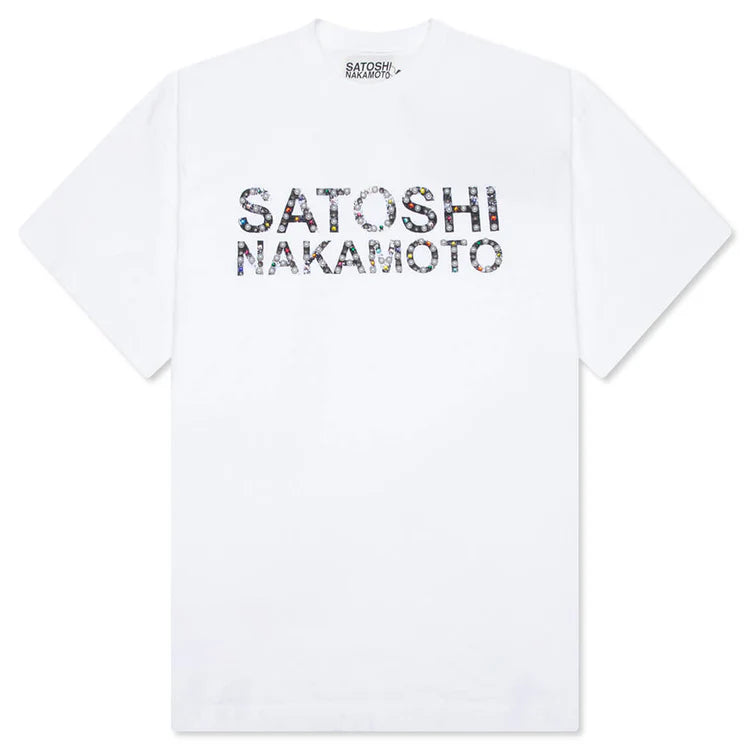 SATOSHI NAKAMOTO
PEARL STUDDED LOGO TEE WHITE