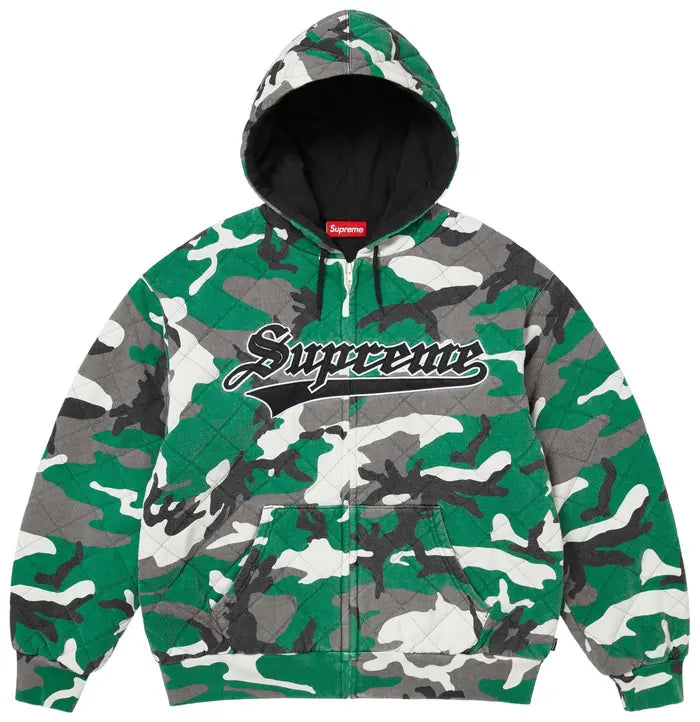 Supreme Quilted Zip Up Hooded Sweatshirt 'Green Camo'
