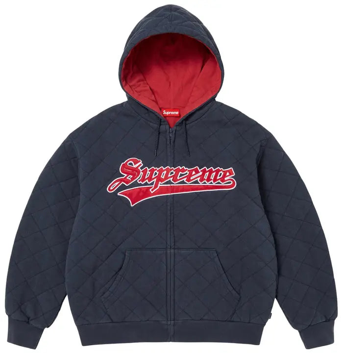 Supreme Quilted Zip Up Hooded Sweatshirt Navy