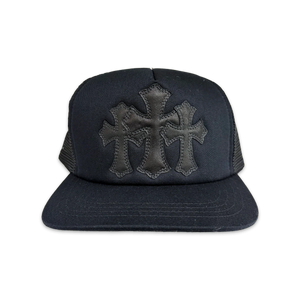 CHROME HEARTS TRIPLE BLACK LEATHER CROSS TRUCKER "BLACK"