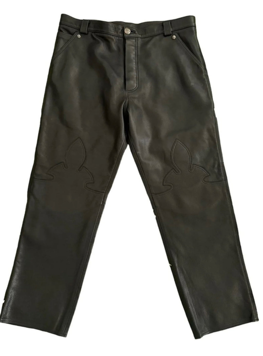 CHROME HEARTS GOAT LEATHER FLEAUR KNEE JEANS