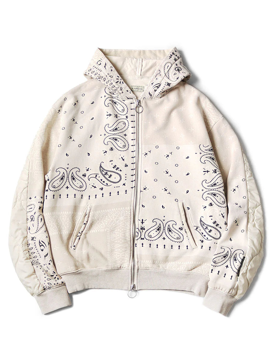 Kapital Fleece Bandana Print Bivouac Hooded Jacket Cream