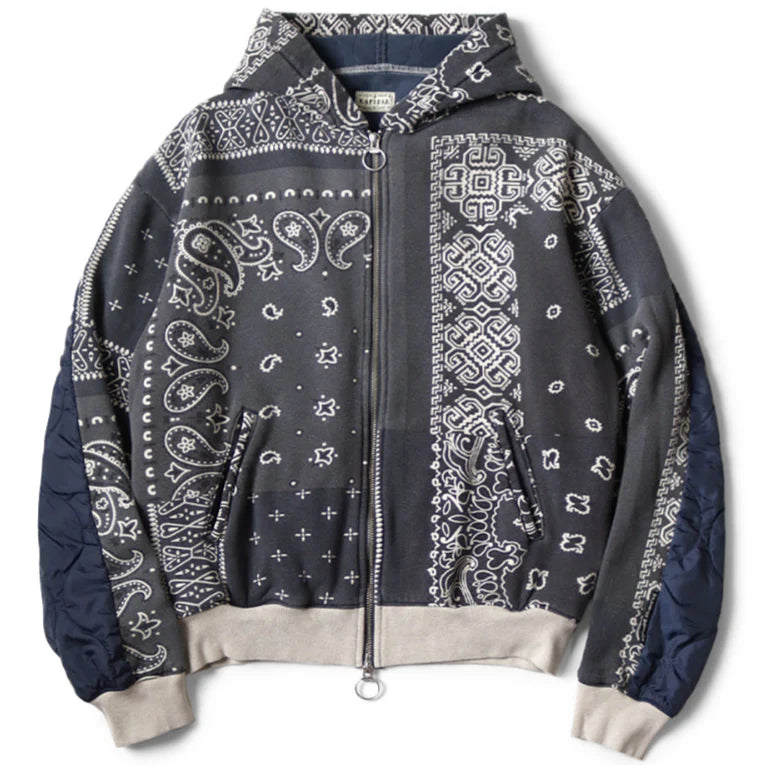 Kapital Fleece Bandana Print Bivouac Hooded Jacket Black