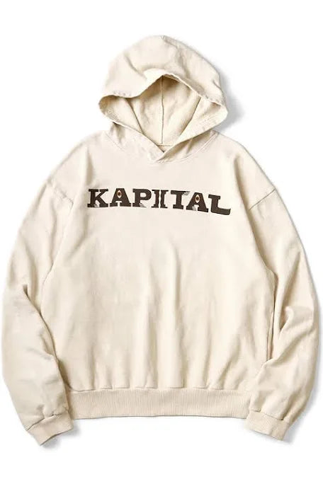 Kapital Fleece Hooded Sweatshirt Cream