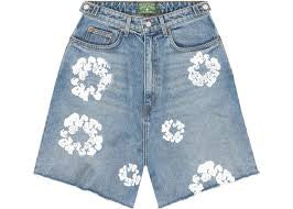 DENIM TEARS WREATH JEAN SHORTS LIGHT WASH