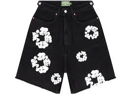 DENIM TEARS WREATH JEAN SHORTS BLACK