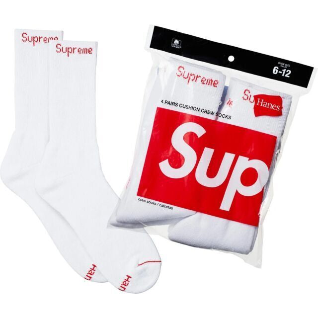 SUPREME HANES WHITE CREW SOCKS (4 PACK)
