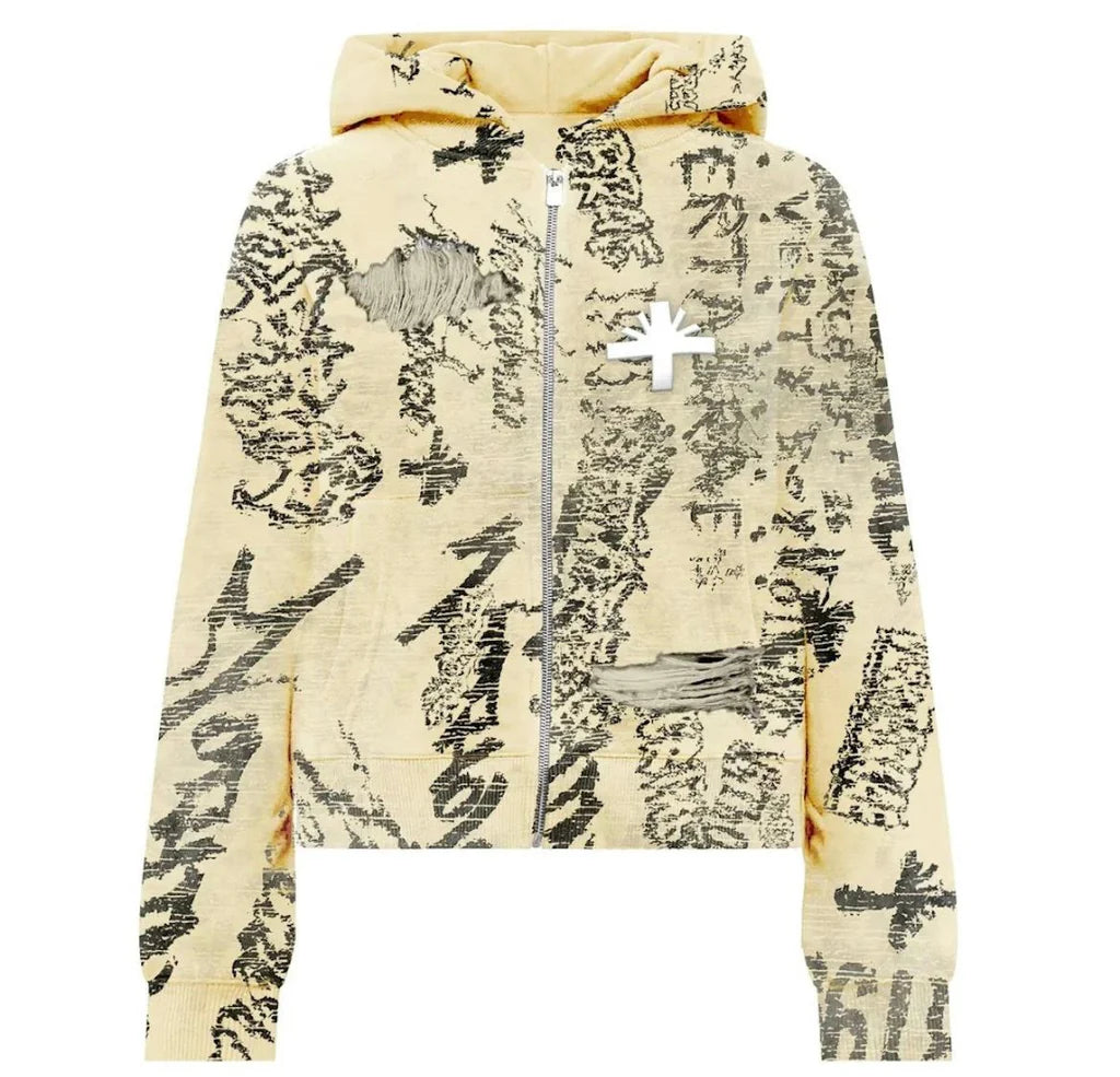 VERTABRAE IVORY GRAFFITI ZIP SWEATSUIT SET