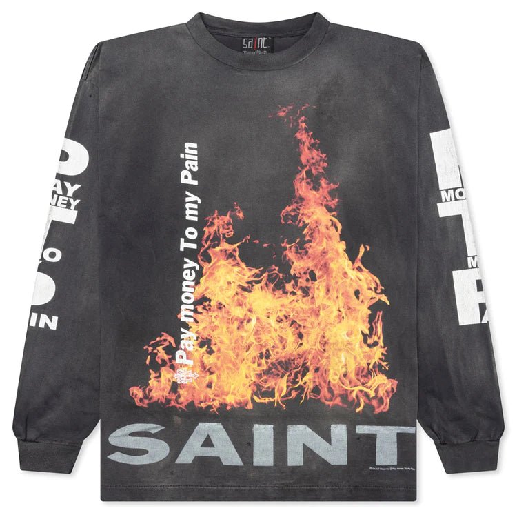 SAINT MICHAEL X PAY MONEY TO MY PAIN SR TO SS L/S TEE - BLACK