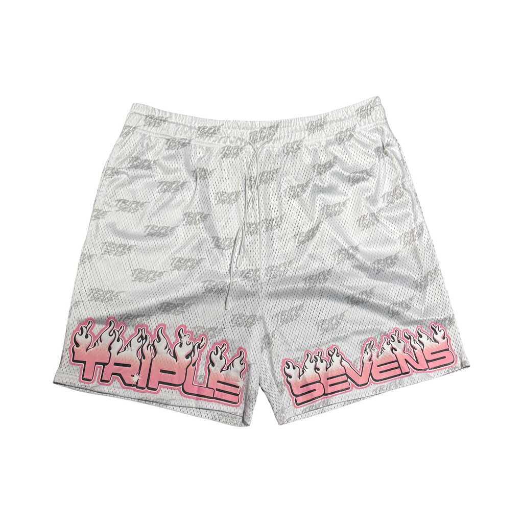 TRIPLE 7 WHITE MESH SHORTS