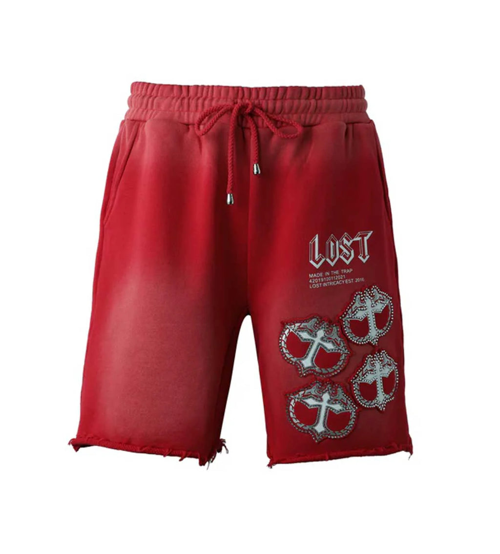LOST INTRICACY RHINESTONE MITT SWEAT SHORT RED