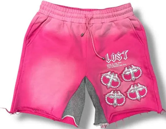 LOST INTRICACY RHINESTONE MITT SWEAT SHORT PINK