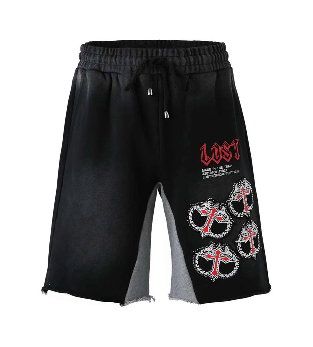 LOST INTRICACY RHINESTONE MITT SWEAT SHORT BLACK/RED