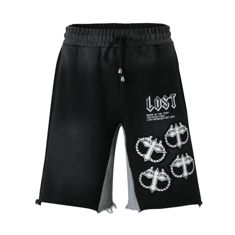 LOST INTRICACY RHINESTONE MITT SWEAT SHORT BLACK/WHITE