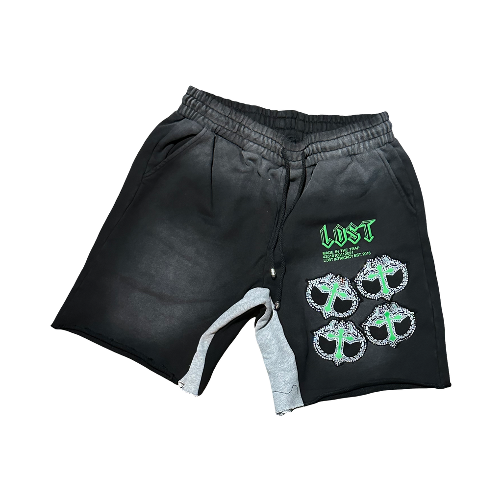 LOST INTRICACY RHINESTONE MITT SWEAT SHORT BLACK/GREEN