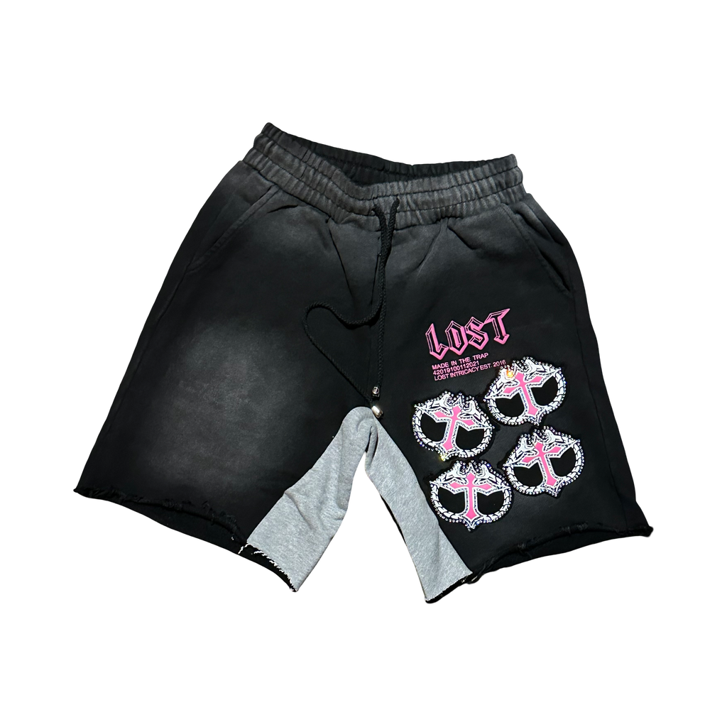 LOST INTRICACY RHINESTONE MITT SWEAT SHORT BLACK/PINK