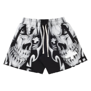 Vertabrae Skull Face Shorts Black White