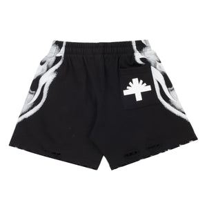 Vertabrae Skull Face Shorts Black White