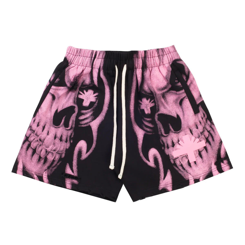 Vertabrae Skull Face Shorts Pink White