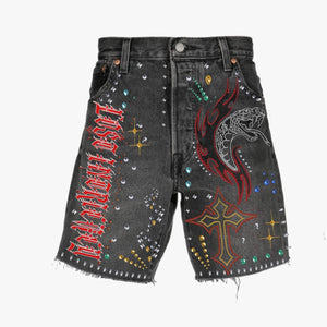 LOST Intricacy Snake Studded Denim Shorts Black Wash