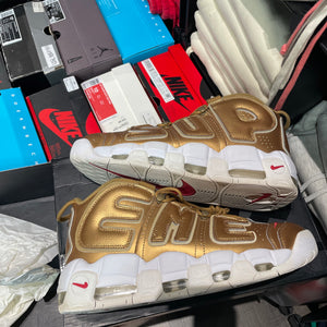 NIKE AIR MORE UPTEMPO x SUPREME METALLIC GOLD PRE OWNED