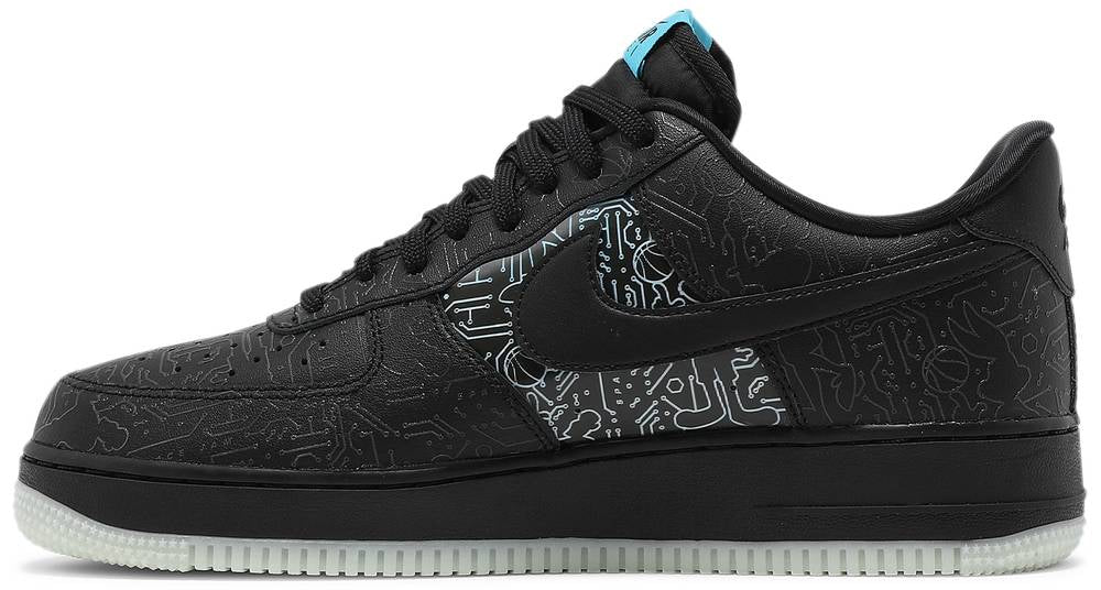 black space jam air force 1 with black and white graphics